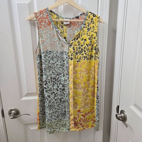 Cabi 5547 Golden Glow Split Neck Tunic Blouse Small Contrast Print Sleeveless - Picture 1 of 7